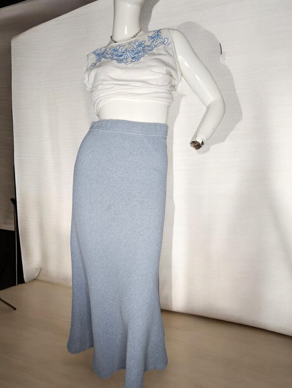 Ecosport Women's Organic Cotton Long Flared Skirt Light Blue USA Made Size S